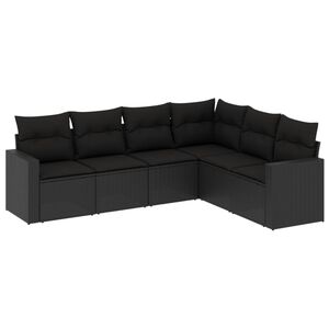 vidaXL Set mobilier de grădină cu perne, 6 piese, negru, poliratan