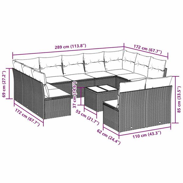 vidaXL Set canapele de grădină cu perne, 12piese gri deschis poliratan