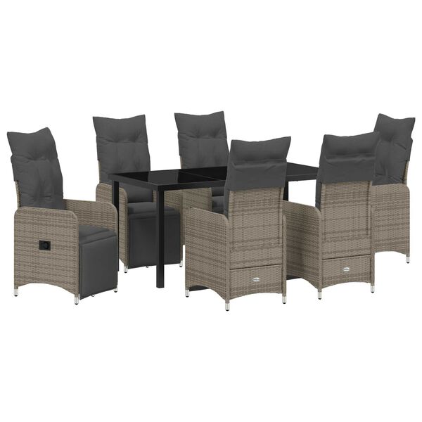 vidaXL Set de masă pentru grădină cu pernă 7 pcs Gri Rattan poli