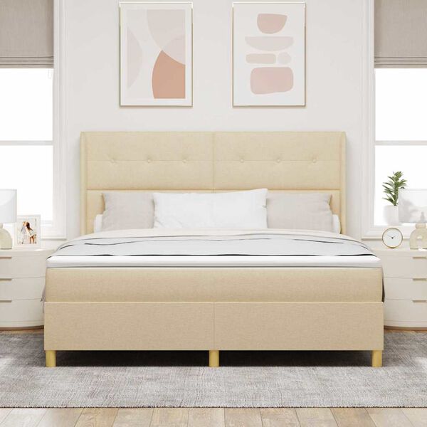 vidaXL Pat cu arcuri cu saltea cu headboard Crem 180 x 200 cm țesătură