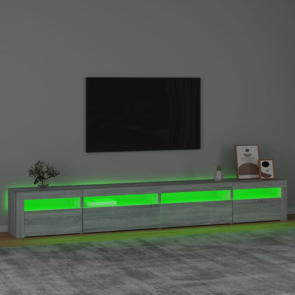 vidaXL Comodă TV cu lumini LED, gri sonoma, 270x35x40 cm