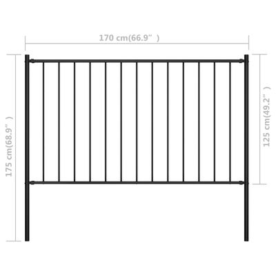 vidaXL Panou de gard cu stâlpi, negru, 1,7 x 1,25 m, oțel