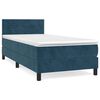 vidaXL Pat box spring cu saltea, albastru &icirc;nchis, 90x190 cm, catifea
