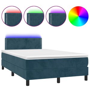 vidaXL Pat box spring cu saltea/LED albastru &icirc;nchis 120x190cm catifea