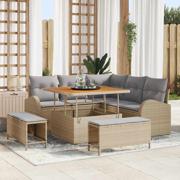 vidaXL Set de canapele pentru grădină cu pernă 8 pcs Bej Rattan poli