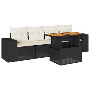 vidaXL Set mobilier de grădină cu perne, 5 piese, negru, poliratan
