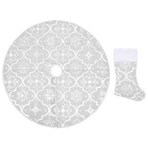 vidaXL Covor fustă de brad Crăciun cu șosetă, alb, 90 cm, țesătură