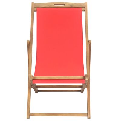 vidaXL Scaun de plajă pliabil, roșu, lemn masiv de tec