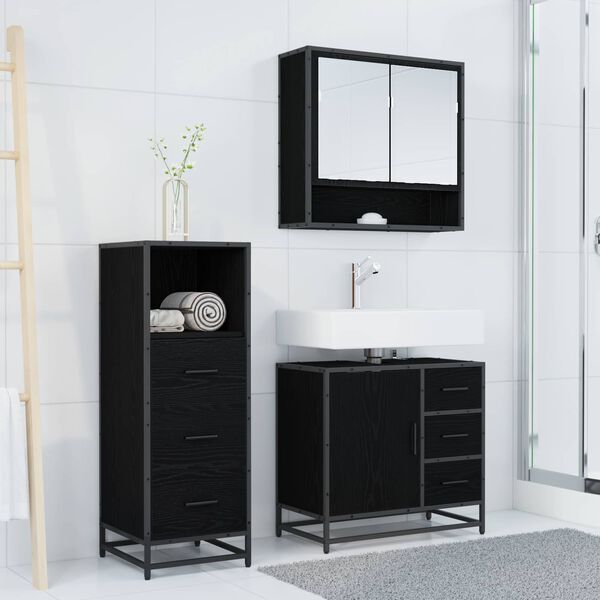 vidaXL Set de mobilier pentru baie 3 pcs Stejar Negru Lemn compozit