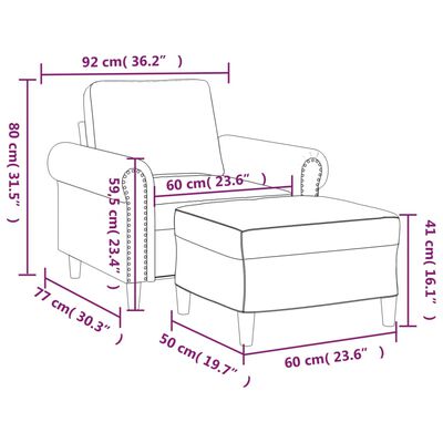 vidaXL Fotoliu canapea cu taburet, gri închis, 60 cm, catifea