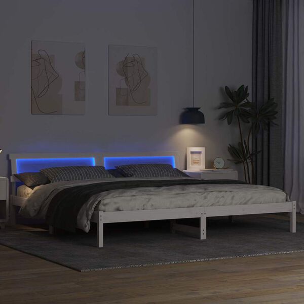 vidaXL Cadru de pat cu headboard Alb 180 x 200 cm Lemn de pin masiv