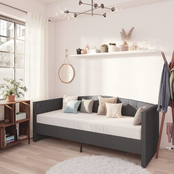 vidaXL Pat de zi, gri &icirc;nchis, 90x200 cm, catifea, USB