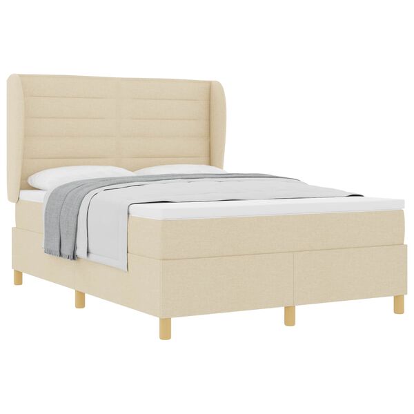 vidaXL Pat cu arcuri cu saltea cu headboard Crem 200 x 140 cm țesătură