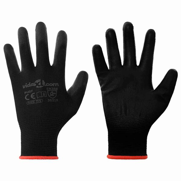vidaXL Manusi pentru Muncă 24 pcs Negru 7 / S Poliester