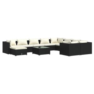 vidaXL Set mobilier de grădină cu perne, 11 piese, negru, poliratan
