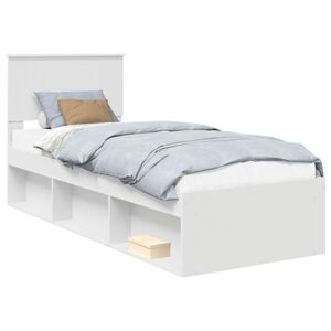 vidaXL Cadru de pat cu headboard Alb 75 x 190 cm Lemn de pin masiv