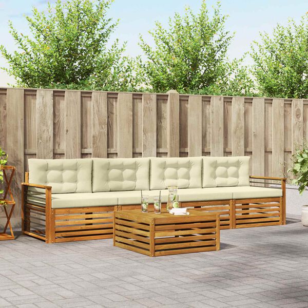 vidaXL Set de canapele de exterior cu pernă 5 pcs Natural și Crem