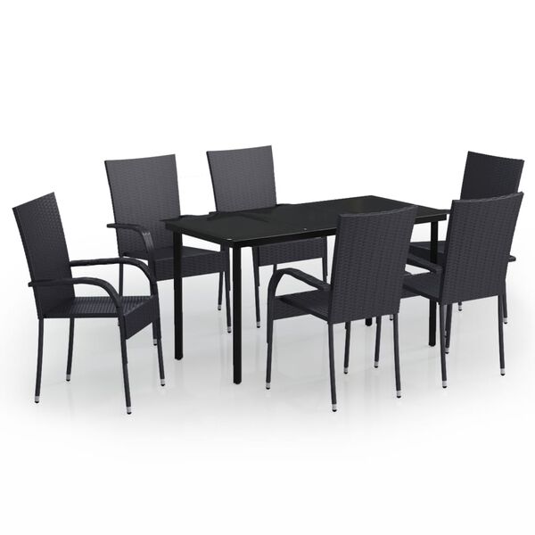vidaXL Set mobilier de grădină, 7 piese, negru