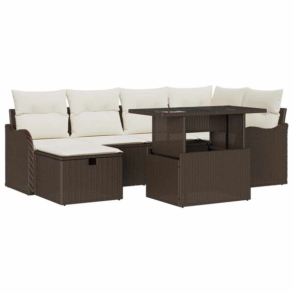 vidaXL Set de canapele pentru grădină cu pernă 7 pcs Maro Rattan poli