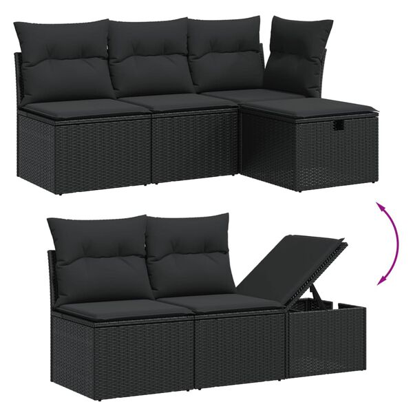 vidaXL Set mobilier de grădină cu perne, 6 piese, negru, poliratan