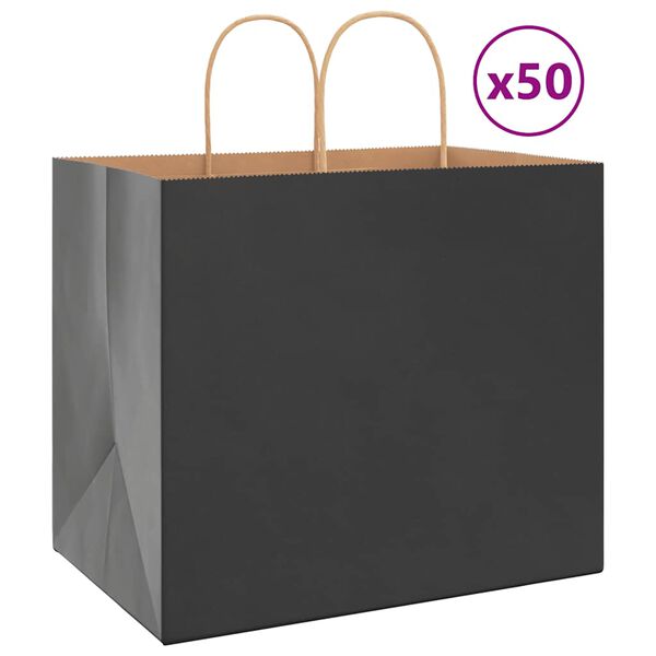 vidaXL Saci de h&acirc;rtie 50 buc cu m&acirc;nere negre 32x22x28 cm