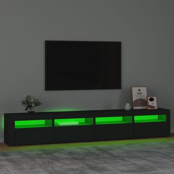 vidaXL Comodă TV cu lumini LED, negru, 240x35x40cm