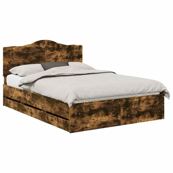 vidaXL Cadru de pat Stejar fumuriu 160 x 200 cm Lemn Ingineresc