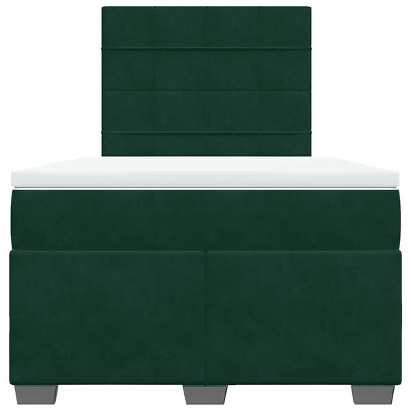 vidaXL Pat box spring cu saltea, verde &icirc;nchis, 120x190 cm, catifea