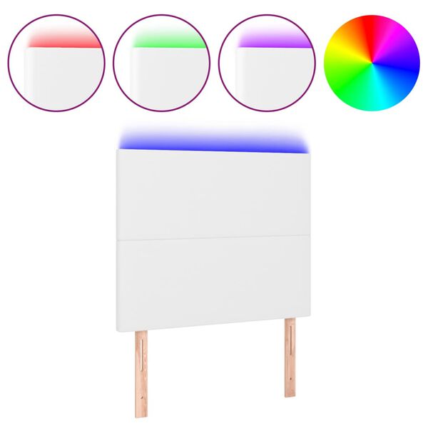 vidaXL Tăblie de pat cu LED, alb, 80x5x118/128 cm, piele ecologică