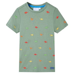 vidaXL Tricou pentru copii cu m&acirc;neci scurte, kaki, 116