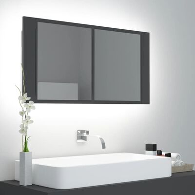 vidaXL Dulap de baie cu oglindă și LED, gri, 90x12x45 cm acril