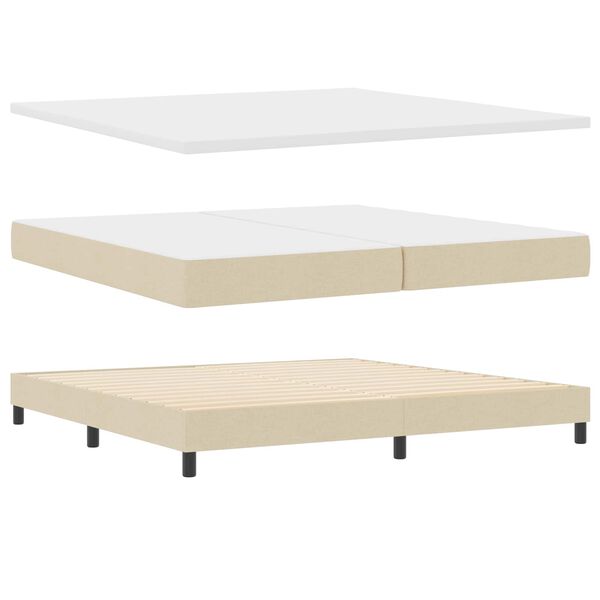 vidaXL Pat cu arcuri cu saltea cu headboard Crem 200 x 200 cm țesătură