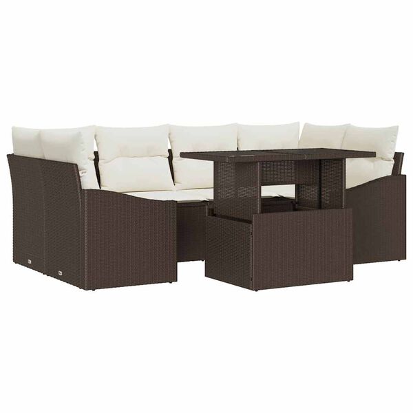 vidaXL Set de canapele pentru grădină 7 pcs Maro Rattan poli