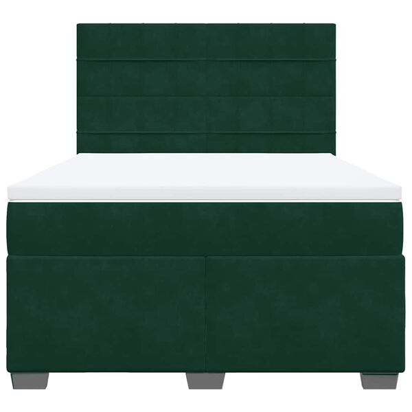 vidaXL Pat box spring cu saltea, verde &icirc;nchis, 140x200 cm, catifea