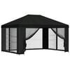 vidaXL Pavilion cu panouri laterale 4 &times; 3 m Negru Poliester și oțel