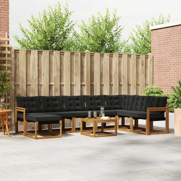 vidaXL Set de canapele de exterior cu pernă 9 pcs Natural și Negru