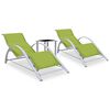 vidaXL Șezlonguri de plajă cu masă, 2 buc., verde, aluminiu