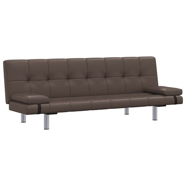 vidaXL Canapea extensibilă cu două perne, maro, piele ecologică