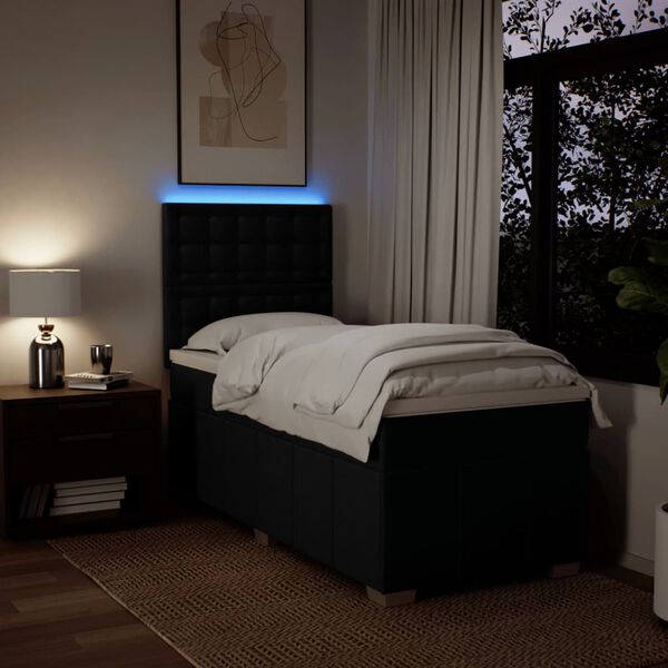 vidaXL Pat box spring cu saltea, negru, 80x200 cm, textil