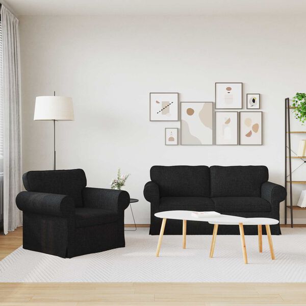 vidaXL Set de canapea 2 pcs Negru 175 x 82 x 80 cm țesătură