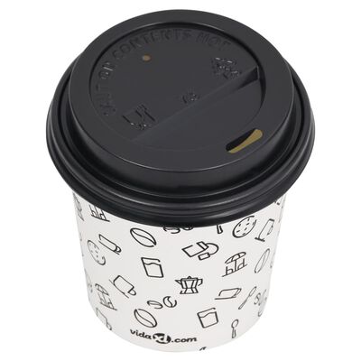 vidaXL Pahare de cafea de hârtie cu capace, 100 buc., alb/negru 200 ml