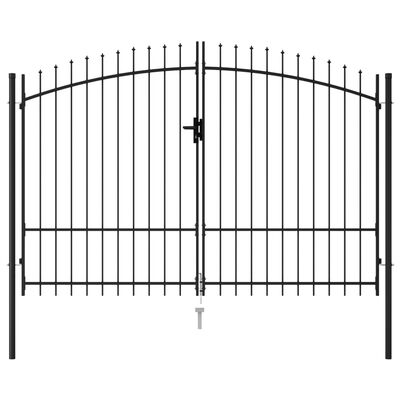 vidaXL Poartă de gard cu ușă dublă, vârf ascuțit, negru, 3x2 m, oțel