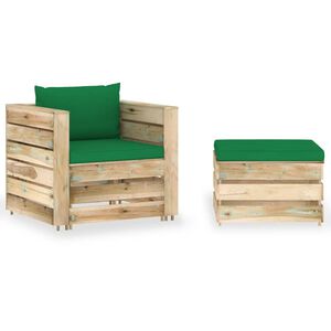 vidaXL Set mobilier grădină cu perne, 2 piese, lemn tratat verde