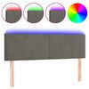 vidaXL Tăblie de pat cu LED, gri &icirc;nchis, 144x5x78/88 cm, catifea