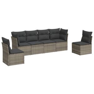 vidaXL Set mobilier grădină cu perne, 6 piese, gri, poliratan