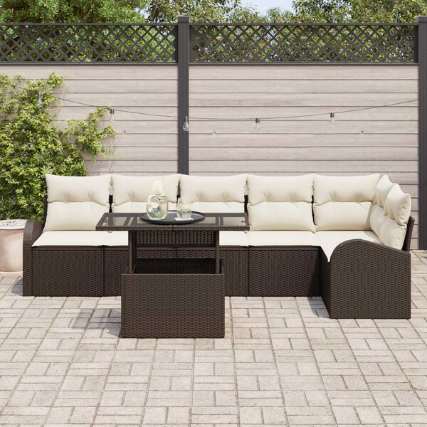 vidaXL Set de canapele pentru grădină cu pernă 7 pcs Maro Rattan poli