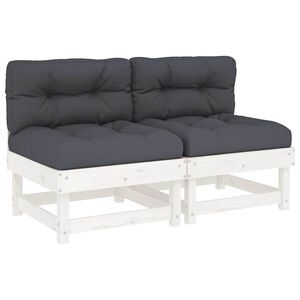 vidaXL Canapele de mijloc cu perne, 2 buc., alb, lemn masiv de pin