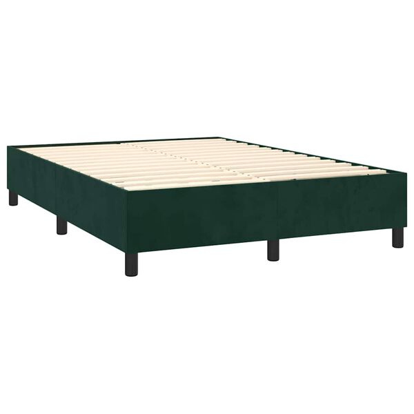 vidaXL Pat box spring cu saltea, verde &icirc;nchis, 140x190 cm, catifea