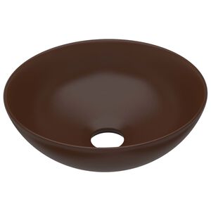vidaXL Chiuvetă de baie, maro &icirc;nchis, ceramică, rotund