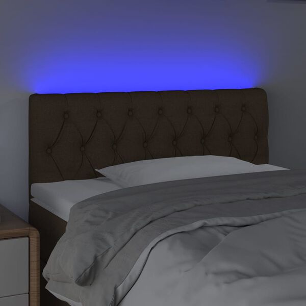 vidaXL Tăblie de pat cu LED, maro închis, 90x7x78/88 cm, textil